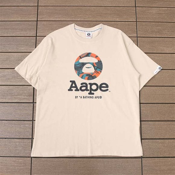 AAPE Ape Head Camouflage Letter Print Logo T-Shirt - Cream Short Sleeve